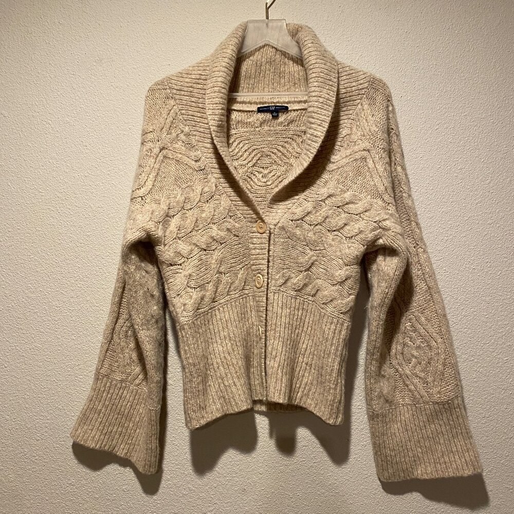 Gap Cable Knit Wrap Sweater‎ Size Large Shawl Collar Chunky Button Front
